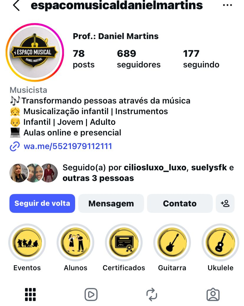 Espaço Musical Daniel Martins — perfil do Instagram da escola de música com musicalização infantil